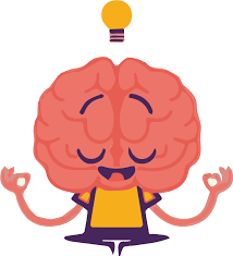 cartoon brain with a body sitting in meditation posture with a lightbulb above head